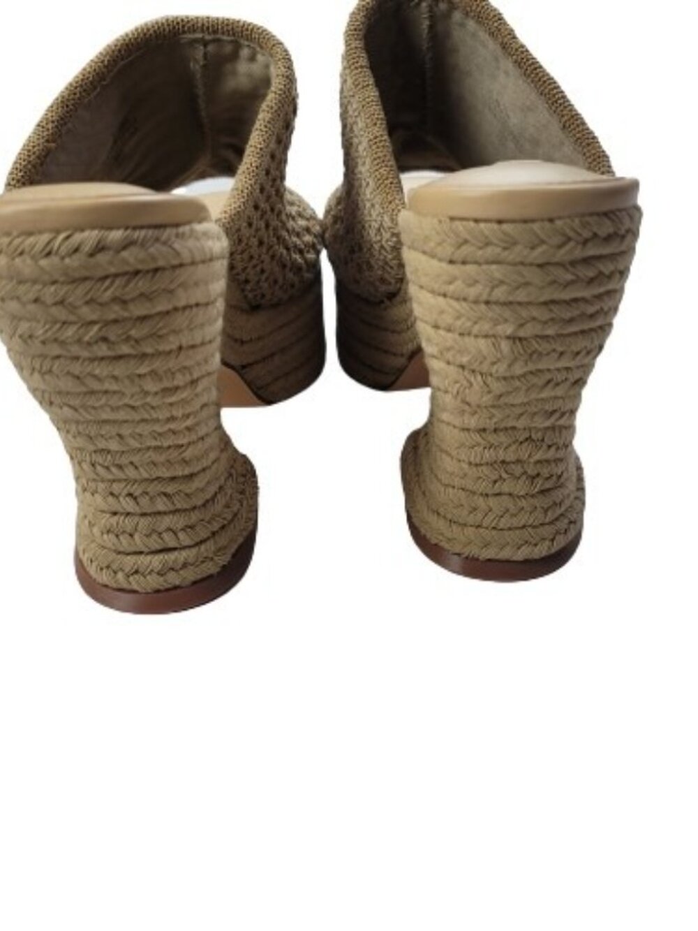 Nine West Fefee Platform Mule Sandals Size 6.5 Tan Woven Chunky Heel Open Toe - Picture 5 of 10